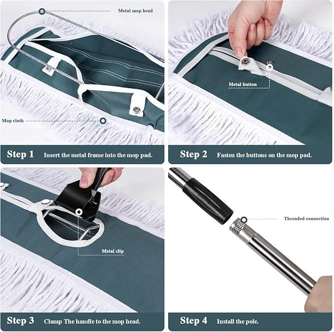 Commercial Mop,Masthome 42" Heavy Duty Dust Mop with Stainless Steel Handle,Large Industrial Mops for Floor Cleaning with 1 Cotton & 1 Microfiber Pad,Wet & Dry Large Mops for Home,Garage,School,Mall - NeatNest
