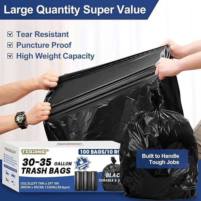 30-35 Gallon Trash Bags Heavy Duty 1.5 Mil - 35" x 37" 100 Count Large Black Garbage Bags 30+ Gallon Strong Plastic Trash Can Liners for Home Kitchen Commercial Lawn and Leaf - NeatNest