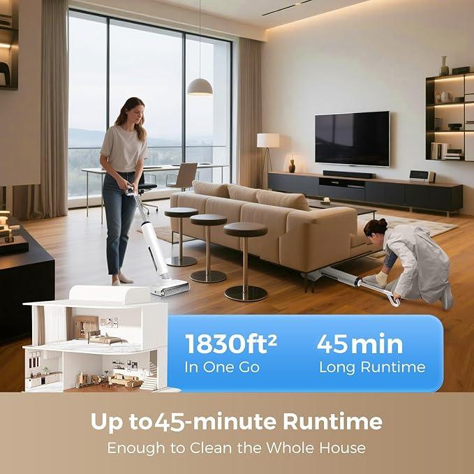 Wet Dry Vacuum Cleaner, 180° Lay-Flat Cordless Vacuum Mop Combo with Edge Cleaning, All-in-One Floor Cleaner for Hard Floors, Self-Cleaning, 45mins Runtime, LED Display, Voice Prompts - NeatNest