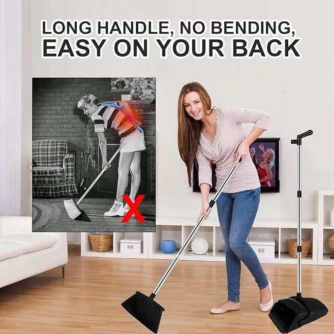 Broom and Dustpan Set, Household Broom with Dustpan Combo Set, 51" Long Handle, Dust Pan Set for Kitchen Office Lobby Floor - NeatNest