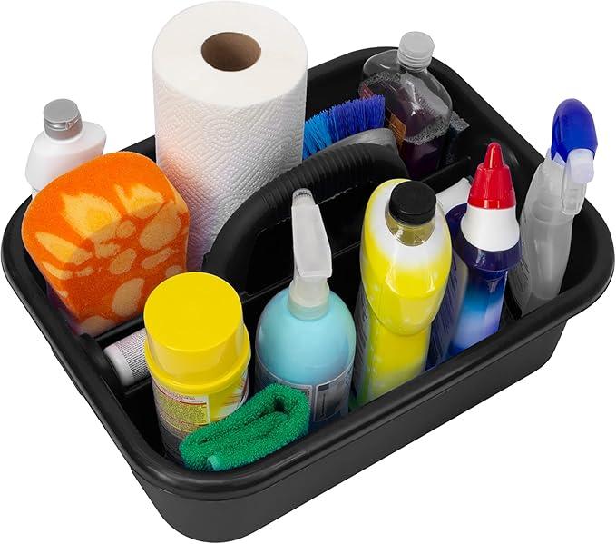 Akro-Mils 09185 Plastic Tote Tool & Supply Cleaning Caddy with Handle, 18-3/8-Inch x 13-7/8-Inch x 9-Inch, Black - NeatNest