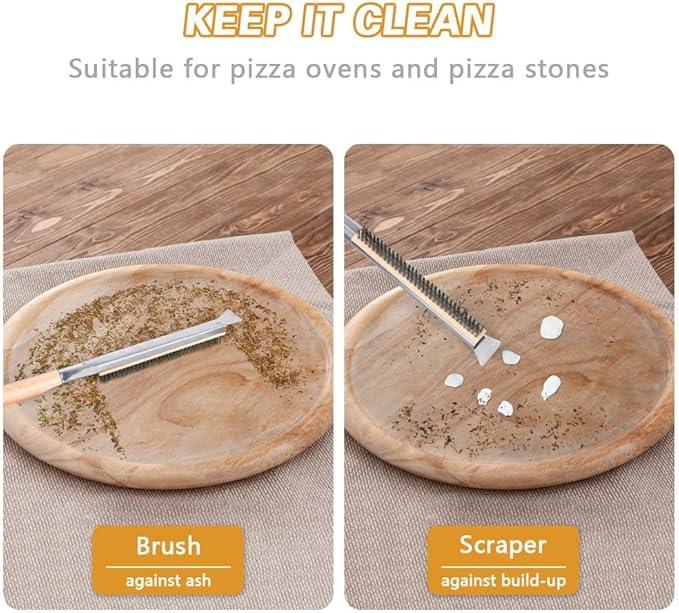 Aolso Pizza Oven Brush, 21" Brush and Stainless Steel Scraper for Pizza Stone, BBQ Grill Cleaning Brush Non Scratch Heat Proof Stainless Steel Bristles with Screwdriver for Pizza Oven Accessories - NeatNest