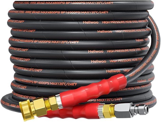 Pressure Washer Hose 25FT 3/8", 4800PSI No Marking Kink Free Hose with Quick Connect Ends and Adapters for Hot & Cold Water up to 140°F, Steel Wire Braided Hose for Power Washing - NeatNest