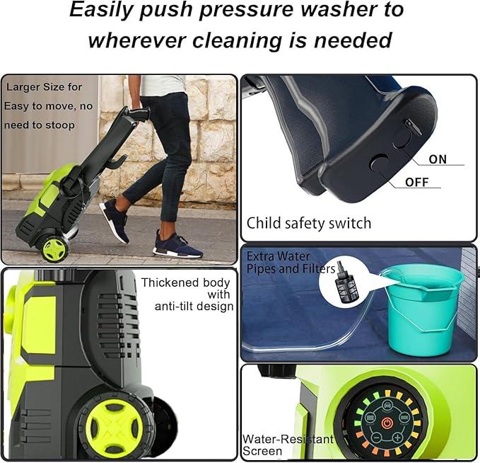 2025New Pressure Power Washer with 4 Quick Connect Nozzles, Inlet Hose & Filter, Foam Cannon for Cars/Fences/Driveways/Patios/Home Cleaning 5000PSI - NeatNest
