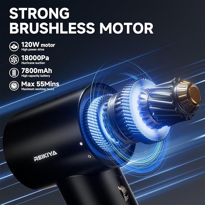 REIKIYA Compressed Air Duster 150000RPM Portable Air Blower for Computer, Keyboard with LED Light, 7800mAh Rechargeable 18000Pa Cordless Portable Vacuum Cleaner for Car Home Office - NeatNest