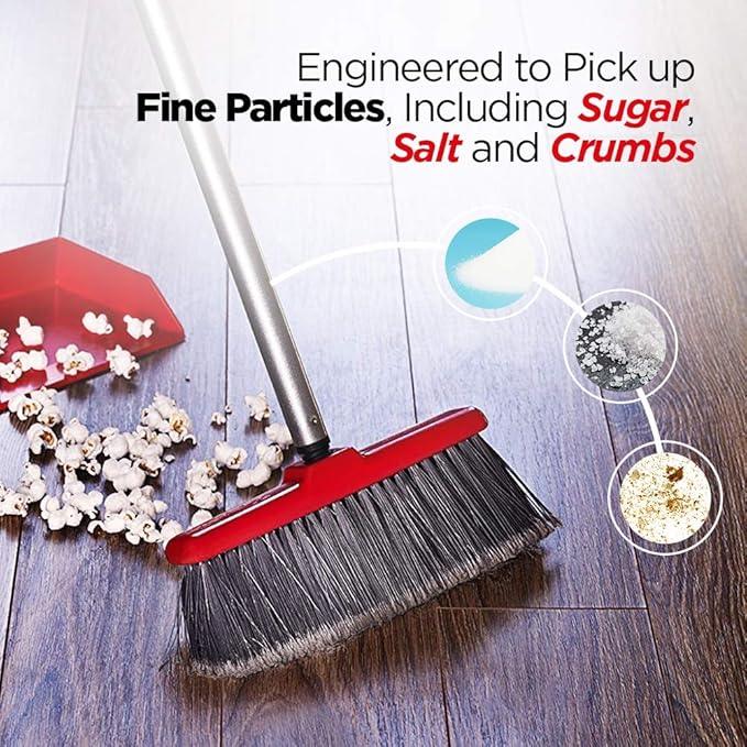 Fuller Brush Adjustable Kitchen Broom – 10" Wide Broom Head with Split-End Bristles and Steel Handle (29"–52") for Sweeping Fine Dust and Crumbs – Red (Fiesta Broom Complete) - NeatNest