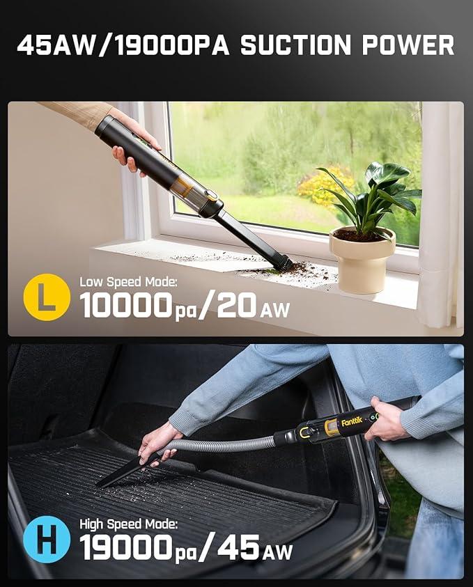 Fanttik Slim V10 APEX Cordless Car Vacuum, 4-in-1 Portable Mini Handheld Vac, 19kPa Suction Power, Upgraded Smart Digital Display, 2 Suction Modes for Small Jobs, Car, Office Desk, Keyboards (Black) - NeatNest