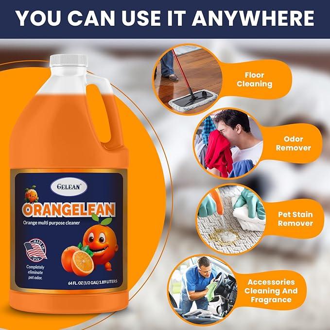 Multi Purpose Cleaner Pet Odor eliminator 64oz - Concentrate MAKES 32 GALLON - MADE IN USA- pH Neutral - ORANGELEAN Strong Odor Floor Cleaner - Orange Stain Remover - NeatNest