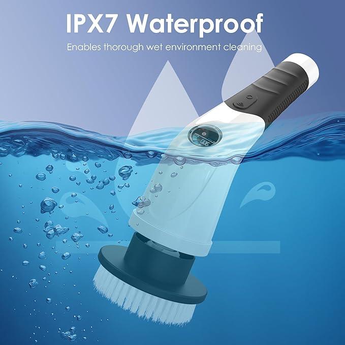 Cordless Electric Spin Scrubber, IPX7 Waterproof Rechargeable Power Cleaning Brush with 4000mAh Battery, 210min Runtime, 7 Brush Heads, 3 Adjustable Speeds, for Shower, Tub, Tile, Kitchen, Floor - NeatNest
