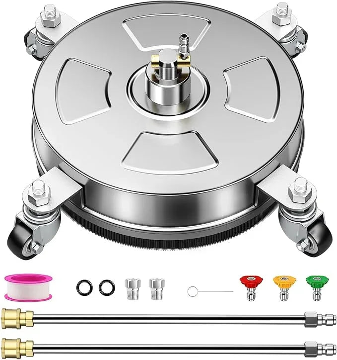 14" Pressure Washer Surface Cleaner with 4 Wheels, Stainless Steel Housing, 4000 PSI Max, 3 Connect Nozzles & 2 Extension Wands, Pressure Washer Surface Cleaner for Concrete, Patios, Sidewalks - NeatNest