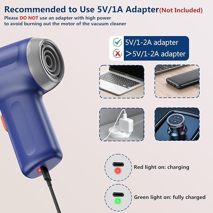 Fanisic Car Vacuum Handheld Vacuum Cleaner/Air Duster, 15000PA Strong Suction with Brushless Motor, Rechargeable Dust Buster/Hand Pump Low Noise for Car Detailing Home Office Cleaning - NeatNest