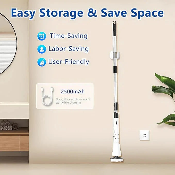Electric Spin Scrubber, Hillyfe Bathroom Scrubber Electric with 7 Replaceable Brush Heads, IPX7 Waterproof,300/400 RPM, 3 Adjustable Length,Scrubber Brush Electric for Bathtub Floor,White - NeatNest