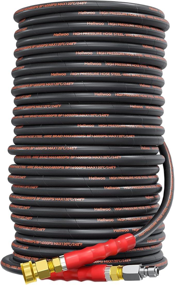 Pressure Washer Hose 150FT,3/8" 4800 PSI Kink Resistant Industrial Grade Hose with 3/8 Quick Connect Ends for Hot & Cold Water up to 140°F, Steel Wire Braided Hose for Power Washing - NeatNest