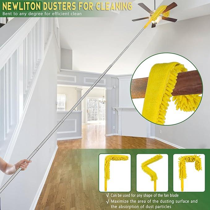 17FT Extendable Duster with 2-9 ft Extension Pole for High Ceilings, Newliton Cobweb Duster for Ceiling Fans Hard-to-Reach Areas, Long Handle Microfiber Dusting Tool for Home Cleaning - NeatNest