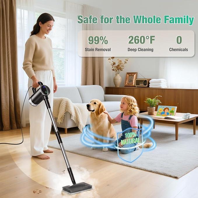 11-in-1 Steam Mop - Detachable Handheld Steam Cleaner with 380mL Tank, 260℉ Floor Steamer for Hardwood, Tile, Grout, Windows, Bath & Kitchen - 3-Level Steam Control, Multi-Purpose Floor Steam Cleaner - NeatNest