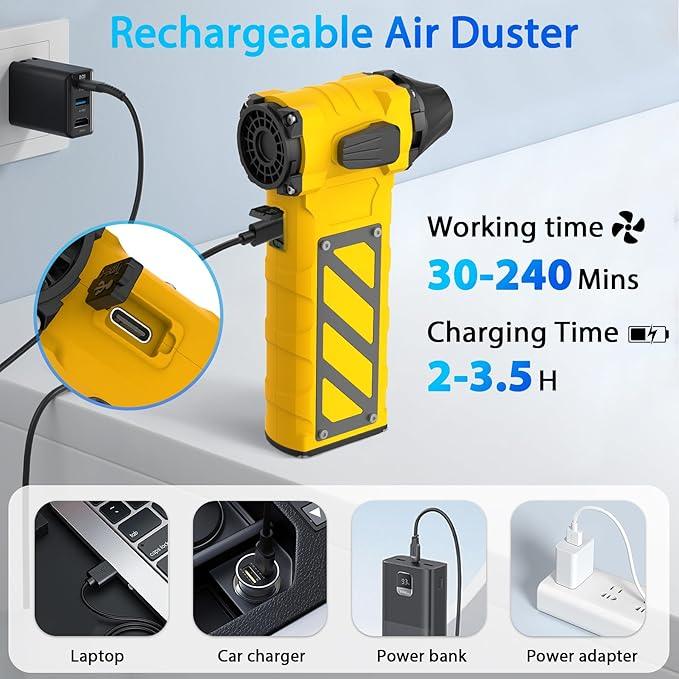 Electric Air Duster-Compressed Air Duster,60mph Wind Stepless Speed Canned Air for PC/Compute/Electronics/Home&Car Cleaning, 150000RPM Air Blower to Spray Air Can Dust Off Keyboard Cleaner (Yellow) - NeatNest