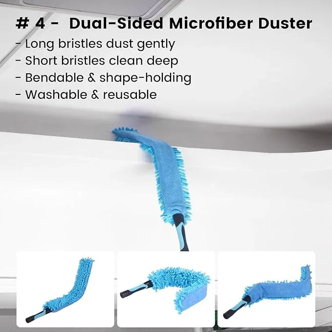 Ceiling Fan Duster Kit – 5-in-1 Bendable & Dual-Sided Heads – Washable Dusters for High Ceiling, Fans, Corners, Glass – Fits Standard ¾ Pole – Blue Cleaning Set - NeatNest