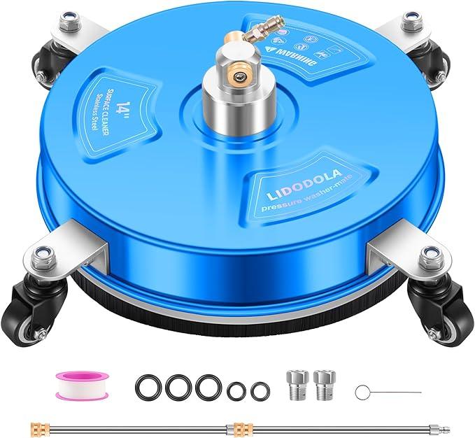 14" Pressure Washer Surface Cleaner with 4 Wheels - Coated Blue Stainless Steel Surface Cleaner for Pressure Washer Attachment for Concrete, Driveway, Patio, Sidewalk, Deck and Driveways - PWS14B - NeatNest