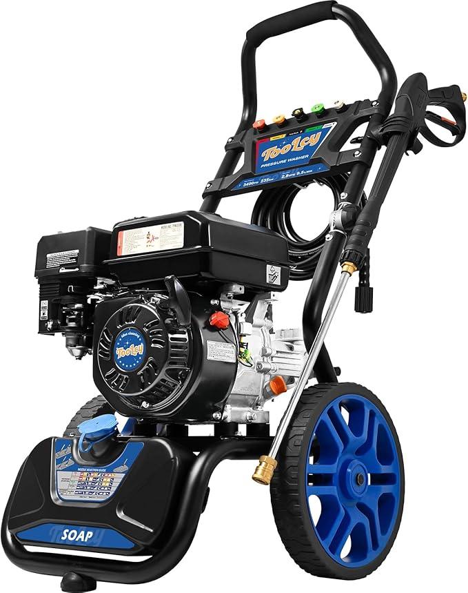 TOOLCY 3400 PSI & 2.8 GPM Gas Powered Pressure Washer with Onboard Soap Tank, Power Washer for Cleaning Cars Homes Patios Fences Driveways, Spray Gun, 5 Nozzles - NeatNest