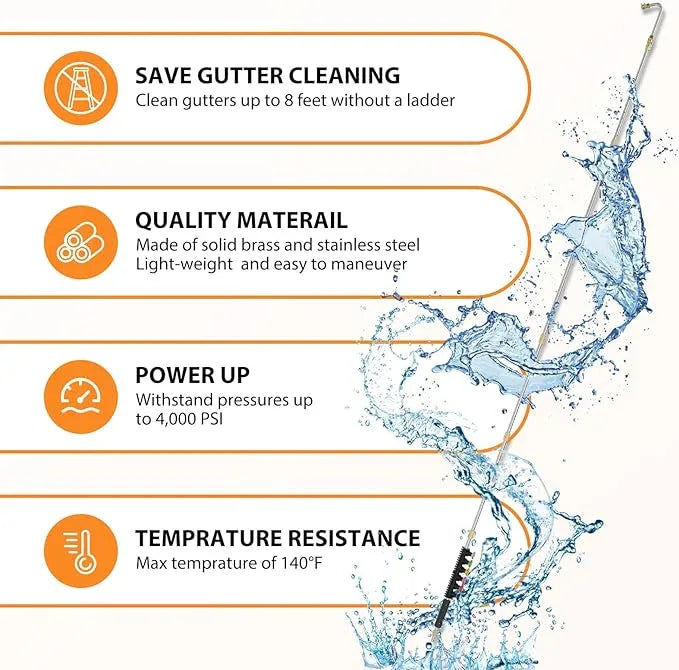 Sealegend 8FT Pressure Washer Extension Wand for Gutter Cleaning, Upgrade Power Washer Accessories with 6 Spray Nozzle Tips, 3 Gutter Cleaner Attachments Curved Rod, 1/4" Quick Connect, 4000 PSI - NeatNest