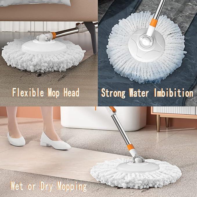 Spin Mop Bucket with Wringer System Extended Mop Handle 61＂Mop and Bucket for Floors Cleaning with 5 Replacement Head Refill 1 Cleaning Brush Head - NeatNest
