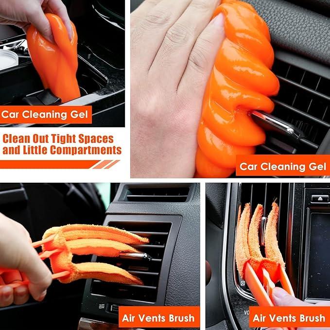 Viewsun Car Cleaning Kit, Orange 17pcs Car Interior Detailing Kit with High Power Handheld Vacuum, Detailing Brush Set, Windshield Cleaner, Cleaning Gel, Complete Auto Accessories for Women Men Teens - NeatNest