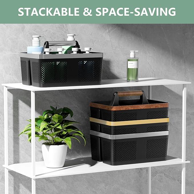Black Shower Caddy Portable: Plastic Bathroom Caddy Organizer with Handle and Holes, Cleaning Caddy, Hard Shower Basket Storage Tote for Toiletry, College Dorm Room Essentials for Men - NeatNest