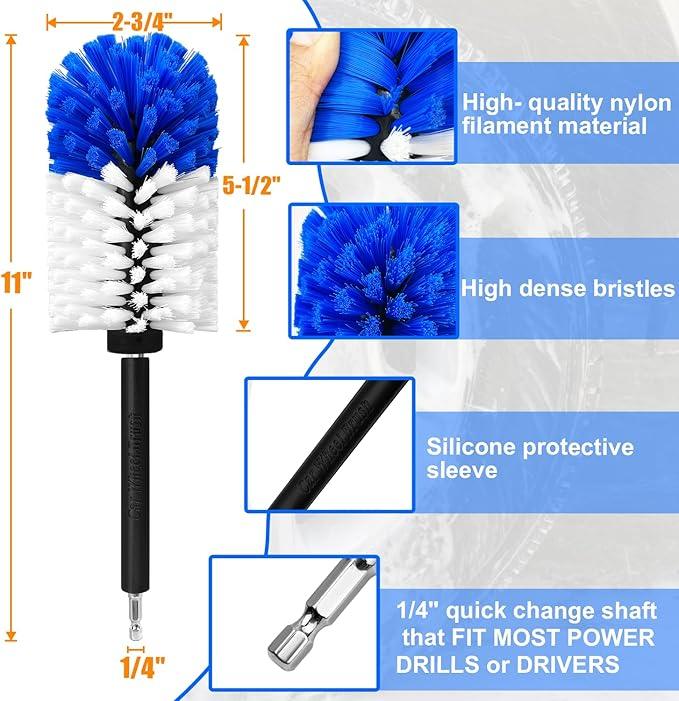 Wheel Brush Kit,Soft Drill Wheel Cleaner Brush, No Scratches Highly Dense Car Cleaning Brush Set for Wheels, Tire, Rims, Engines, Exhaust(Blue + White 3 Pk) - NeatNest