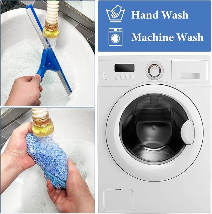 Squeegee for Window Shower Glass Door Cleaning, VOUBIEN Household Squeegee Window Cleaner 2 in 1 Kit with Long Handle, Microfiber Scrubber for Window, Glass Door, Car, Home Floor - NeatNest