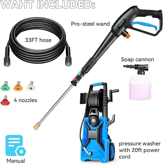 5000 PSI Adjustable Electric Pressure Washer, 2025 New Power Washer Pressure Adjustable (2500PSI-5000PSI) with 33ft Pressure Hose, 4 Nozzle and Detergent Tank for Cars, Upgraded Blue - NeatNest