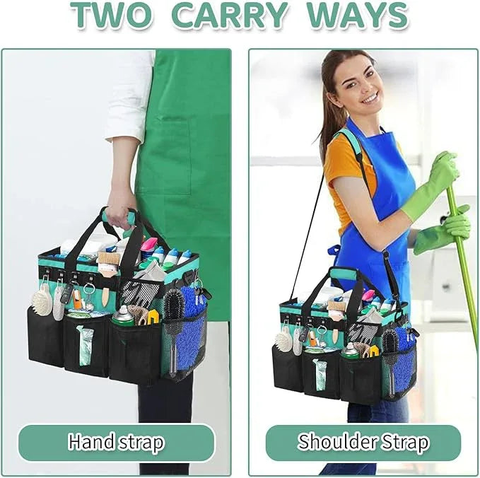 Boczif Cleaning Caddy Bag Wearable, Cleaning Caddy Supplies Organizer with Handle, Shoulder Straps & Detachable Divide, Cleaning Tool Organizers Tote Bag for Cleaners & Housekeepers (Green) - NeatNest