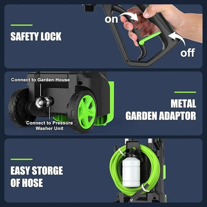 Pressure Washer 5000PSI Adjustable Pressure Power Washers Powered with 33ft Hose, 4 Nozzle and Foam Cannon, Powerwashers Cleaner Machine for Home, Cars, Green - NeatNest