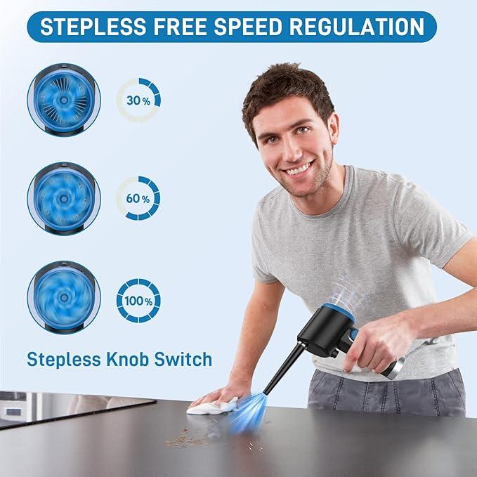 ATEngeus Compressed Air Duster, Electric Air Duster, Cordless Air Duster for Computer, Stepless Speed, Keyboard Cleaner, Replace Canned Air, Brushless Motor, 6000mAh - NeatNest