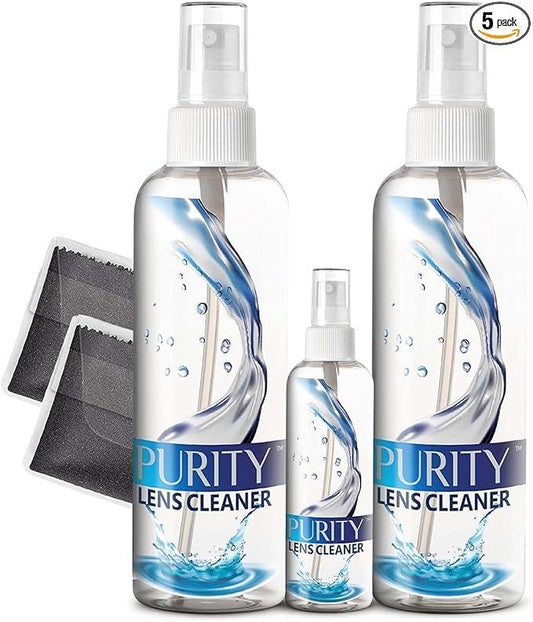 Purity Eyeglass Lens Cleaner Kit - 2 x 8oz and 1 x 2oz Lens Cleaner Spray Bottle + 2 Microfiber Cleaning Cloths - Safe for All Lenses (AR Coated Included), Eyeglasses and Screens - Clear - NeatNest