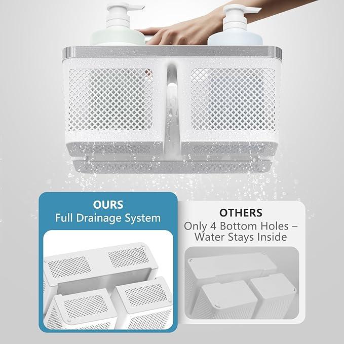 Plastic Shower Caddy Dorm: Portable Bathroom Caddy Organizer with Handle and Holes, Cleaning Basket, Hard Shower Basket Storage Tote for Toiletry, College Dorm Room Essentials White/Silver - NeatNest