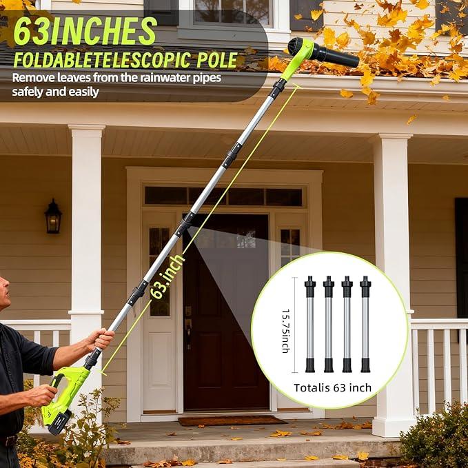 Cordless Leaf Blower, 21V Leaf Blowers, 580CFM/180MPH Brushless Motor, with 2 Lightweight Batteries 3.0Ah & Charger, and 3-Speed Leaf Blower 2-in-1 Design with Gutter Cleaning Kit for Garden & House - NeatNest