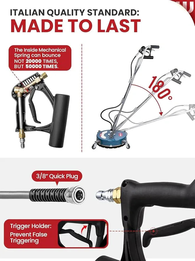 WOJET 20” Pressure Washer Surface Cleaner with 4 Wheels & Dual Handles, 4500PSI Surface Cleaner Attachment for Pressure Washer for Concrete Driveway Sidewalk Deck Patio Cleaning, 3/8'' Quick Connect - NeatNest