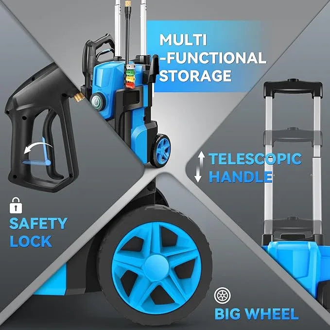 Electric Pressure Washer, 5000 PSI 4.0 GPM Heavy Duty Power Washer, with 4 Nozzles,Foam Cannon,33FT Hose Reel and 500ml Soap Bottle for Home/Cars(Light Blue) - NeatNest