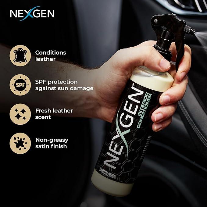 Nexgen Interior Conditioner (8oz) - Non-Greasy, UV-Blocking Formula - Fresh Leather Scent - On-the-Go Car Detailing - Car Cleaning Supplies - For Car Seats, Dashboards, Door Panels, & More - NeatNest