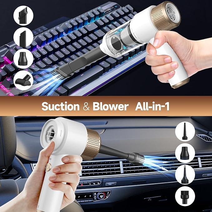 Car Vacuum Cleaner, 16000PA Mini Car Vacuum Cordless Powerful, 7 in 1 Portable Handheld Vacuum Cordless with LED Light, Dual Filters, One-Touch Empty for Pet Hair, Home, Office - NeatNest