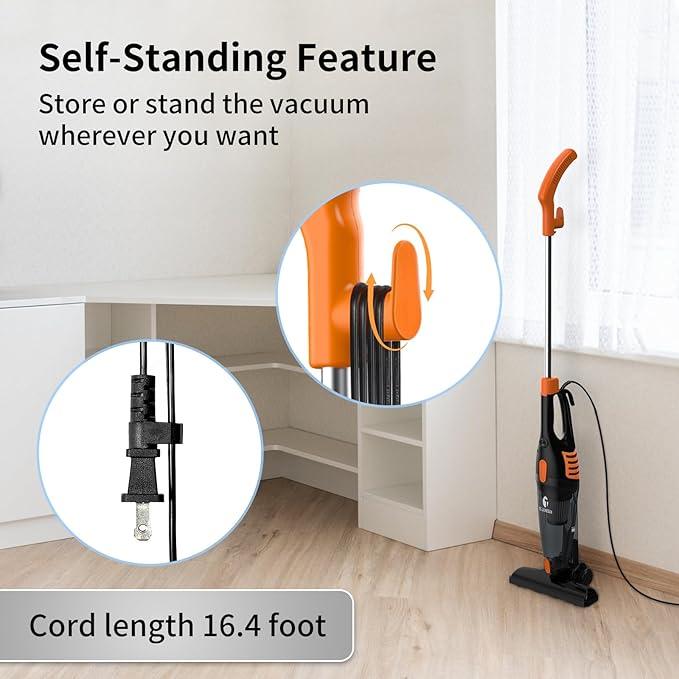Corded Vacuum Cleaner, 12 in 1 Ultra-Lightweight Vacuum Cleaners for Home 15KPa Powerful Suction Stick Vacuum with Washable HEPA Filter for Home, Car, Pet Hair, Carpet, Hard Floor - NeatNest