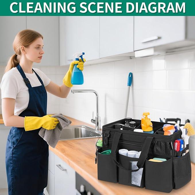 Wearable Cleaning Caddy Bag for Cleaning Supplies, Large Capacity Cleaning Organizer Tote Bag Kitchen Cleaning Supplies Storage Bag for Cleaners Housekeepers (Black) - NeatNest