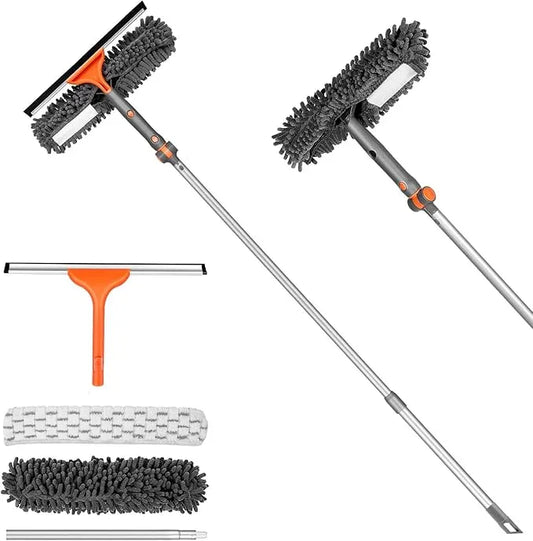 Chabatree Window Squeegee Cleaner Set 2-in-1 Window Cleaning Tool with Extendable Pole, Window Cleaning kit with Bendable Head for Indoor & Outdoor Glass for Car Indoor Outdoor High Windows（Kit1.0） - NeatNest
