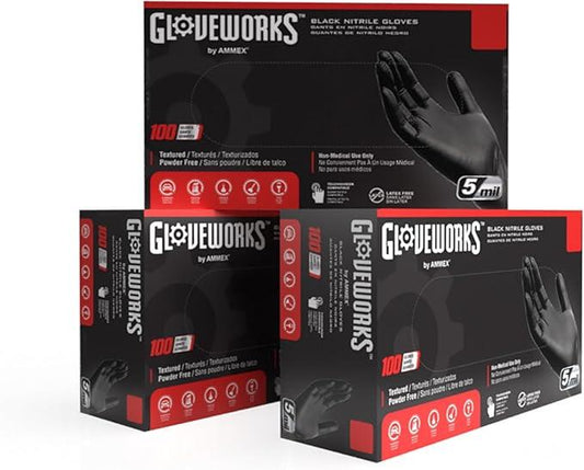 GLOVEWORKS Black Disposable Nitrile Industrial Gloves 5 Mil, Latex/Powder-Free, Food-Safe, Textured - NeatNest