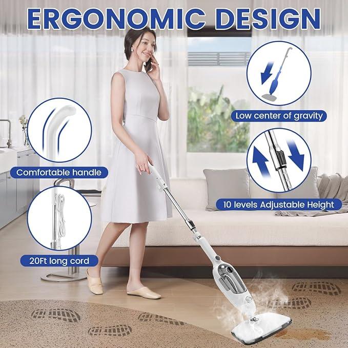 Steam Mops for Floor Cleaning, 10-in-1 Multipurpose Deep Steam Cleaner Mop for Home, Floor Steamers for Hardwood and Tile, Vinyl, Laminate, Carpet, Hard Floors with Attachments - NeatNest