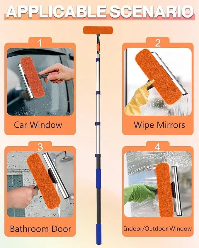 26FT Reach Window Squeegee for Window Cleaning Kit with 5-19 Foot Telescoping Extension Pole, 2 in 1 Window Squeegee, Cobweb Duster, Dust Kit Window Washing Kit for Car, Shower Glass Door - NeatNest