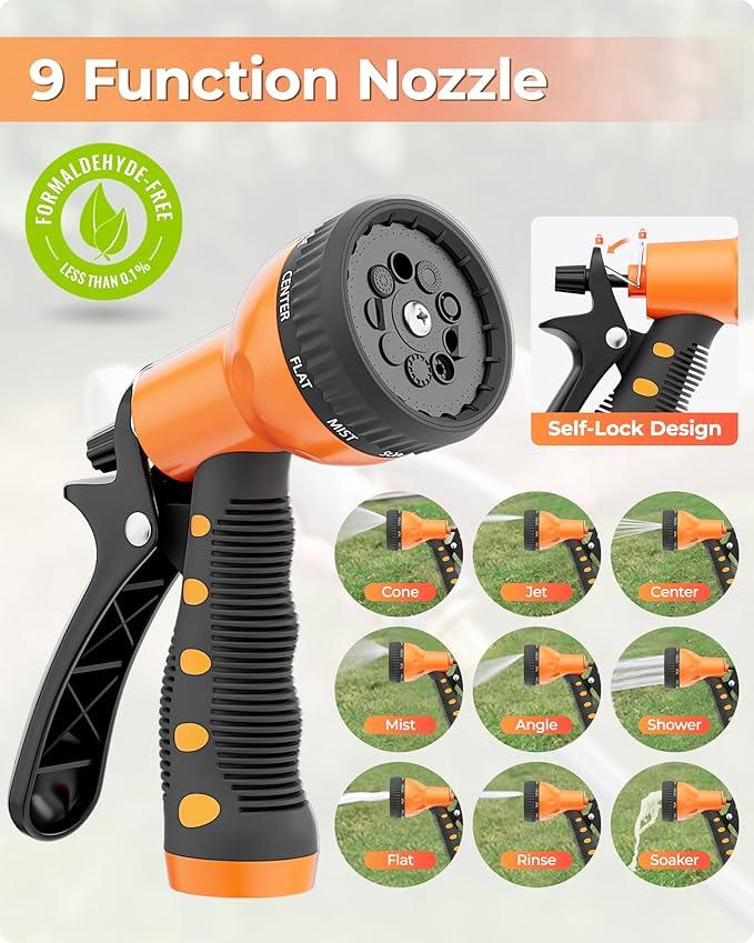 Ayleid Retractable Garden Hose Reel,5/8 in x 100 FT Wall Mounted Hose Reel, with 9- Function Sprayer Nozzle, Any Length Lock/Slow Return System/Wall Mounted/180°Swivel Bracket (Black) - NeatNest
