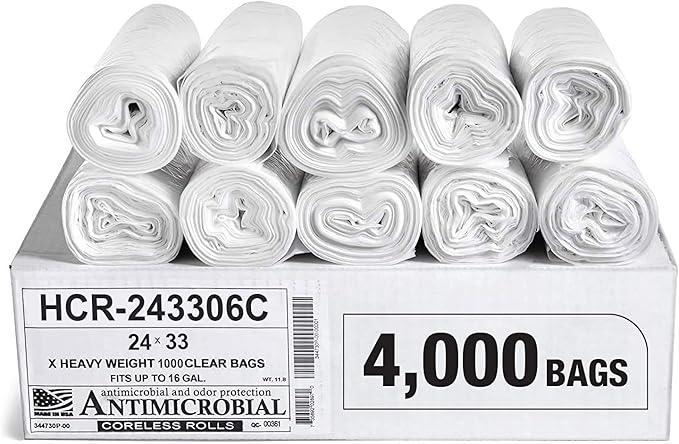 Aluf Plastics High Density Trash Bags, 16 Gallon, 4000 Count, 6 Micron (eq), 24" x 33", Clear, for Bathroom, Office, Industrial, Commercial, Janitorial, Municipal, Recycling - NeatNest