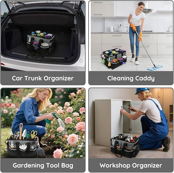 ZKOO Large Cleaning Caddy Bag with Handle, Built-in Sturdy Support Board, Adjustable Shoulder Strap, Multi-compartment Design Cleaning Supply Tote for Cleaners & Housekeepers (Gray) - NeatNest