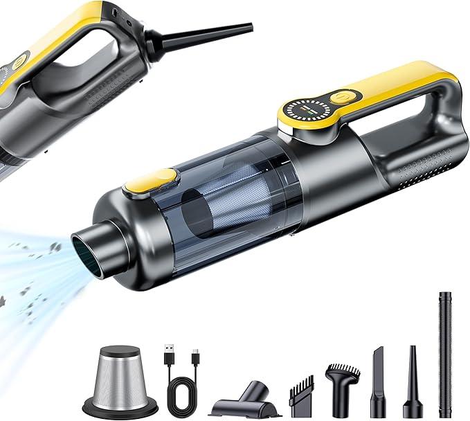 Handheld Vacuum Cordless, Car Vacuum Portable Cordless 6000mAh Dust Busters Rechargeable Brushless Motor 18000Pa Strong Suction, Portable Vacuum for Car Home with 6 Accessories, Yellow - NeatNest